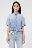 Áo Sơ Mi Lửng Vạt Bèo Nhún Ngắn Tay. Pleated Croptop Shirt - 121WD2033F1910