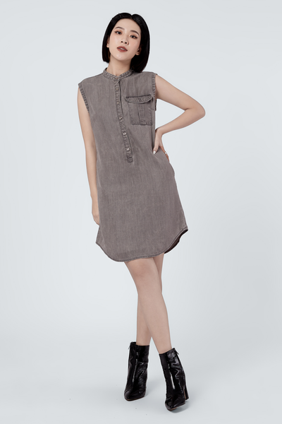 Đầm Nữ Cổ Trụ, Xám Khói. Smokey Grey Sleeveless Dress - 121WD2124B1030