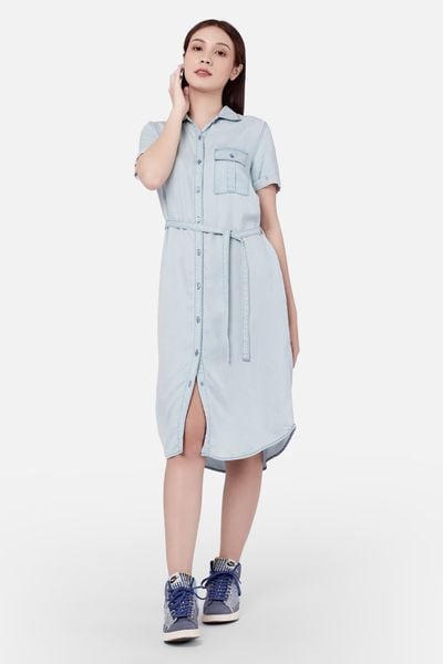 Đầm Sơmi Dáng Suông Tay Ngắn. Blue Shirt Dress - 121WD2128B1910