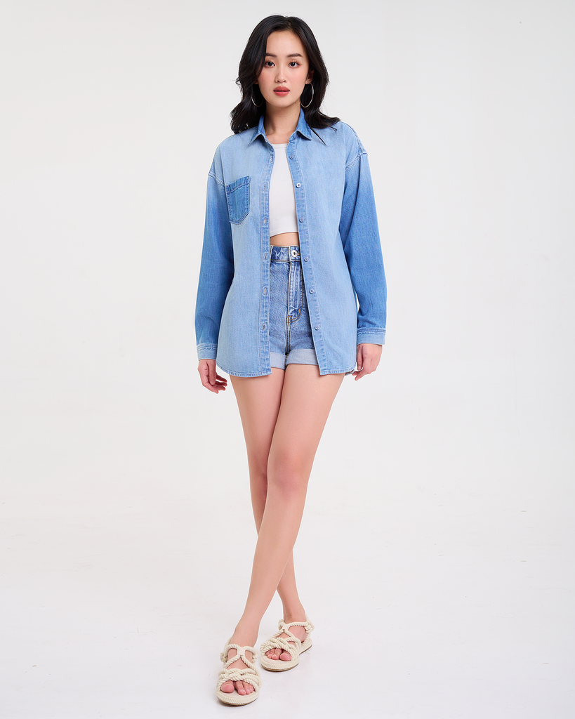 Áo Sơ Mi Nữ Phối Màu Dáng Rộng. Colored Block Oversize Shirt - 122WD1034F1