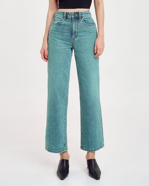 Quần Jeans Nữ Dáng Suông Xanh Lá. Green Blue Tint Wash Straight Jeans - 122WD1083F3350