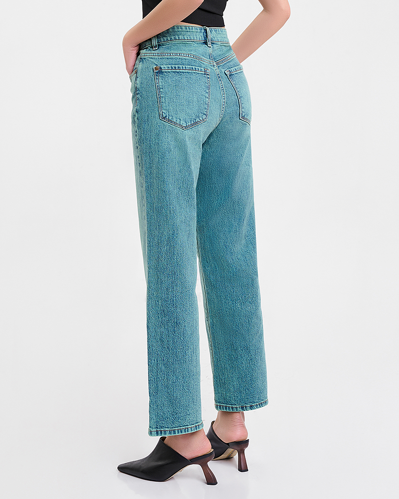 Quần Jeans Nữ Dáng Suông Xanh Lá. Green Blue Tint Wash Straight Jeans - 122WD1083F3350