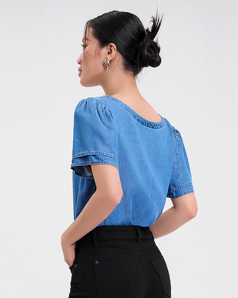 Áo Kiểu Nữ Tay Bèo Tencel. Frill Detail Tencel Shirt - 122WD2013F3