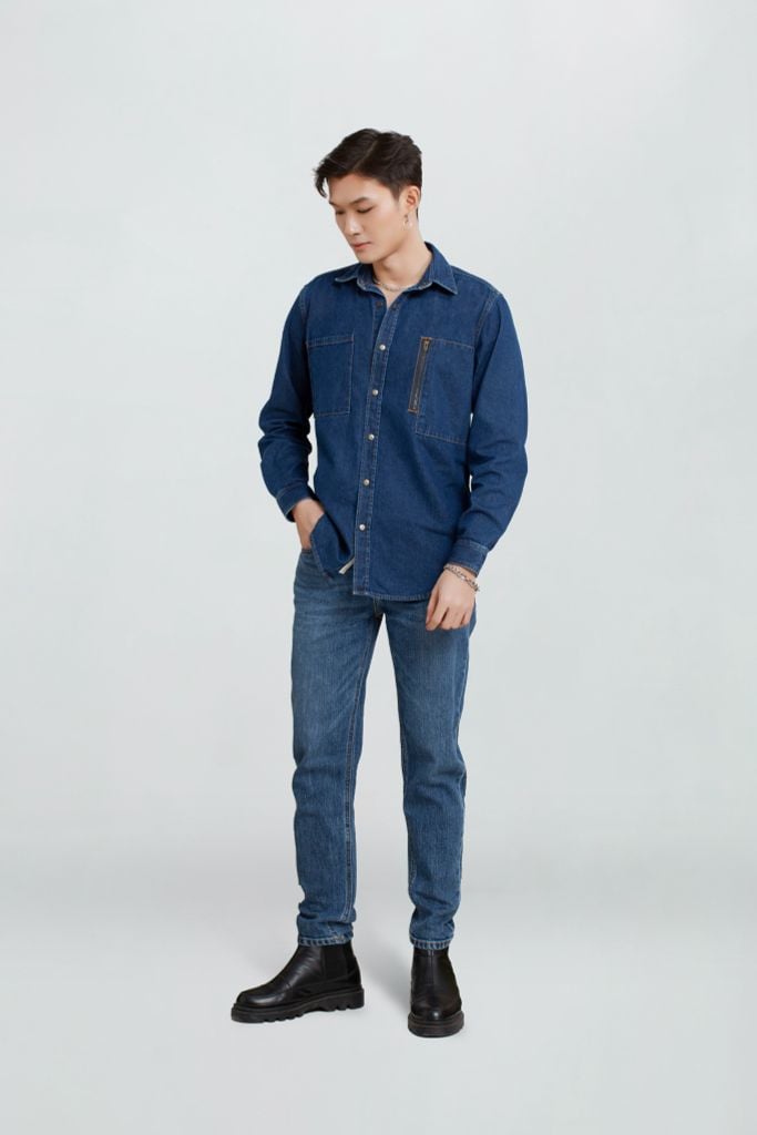 Quần Jeans Nam Dáng Tapered Màu Xanh Đậm - Dark Blue Tapered Fit Jeans - 222MD4089B1