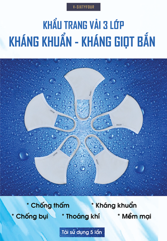 Khẩu trang vải 3 lớp kháng khuẩn - Kháng giọt bắn - 120UN0203B1100