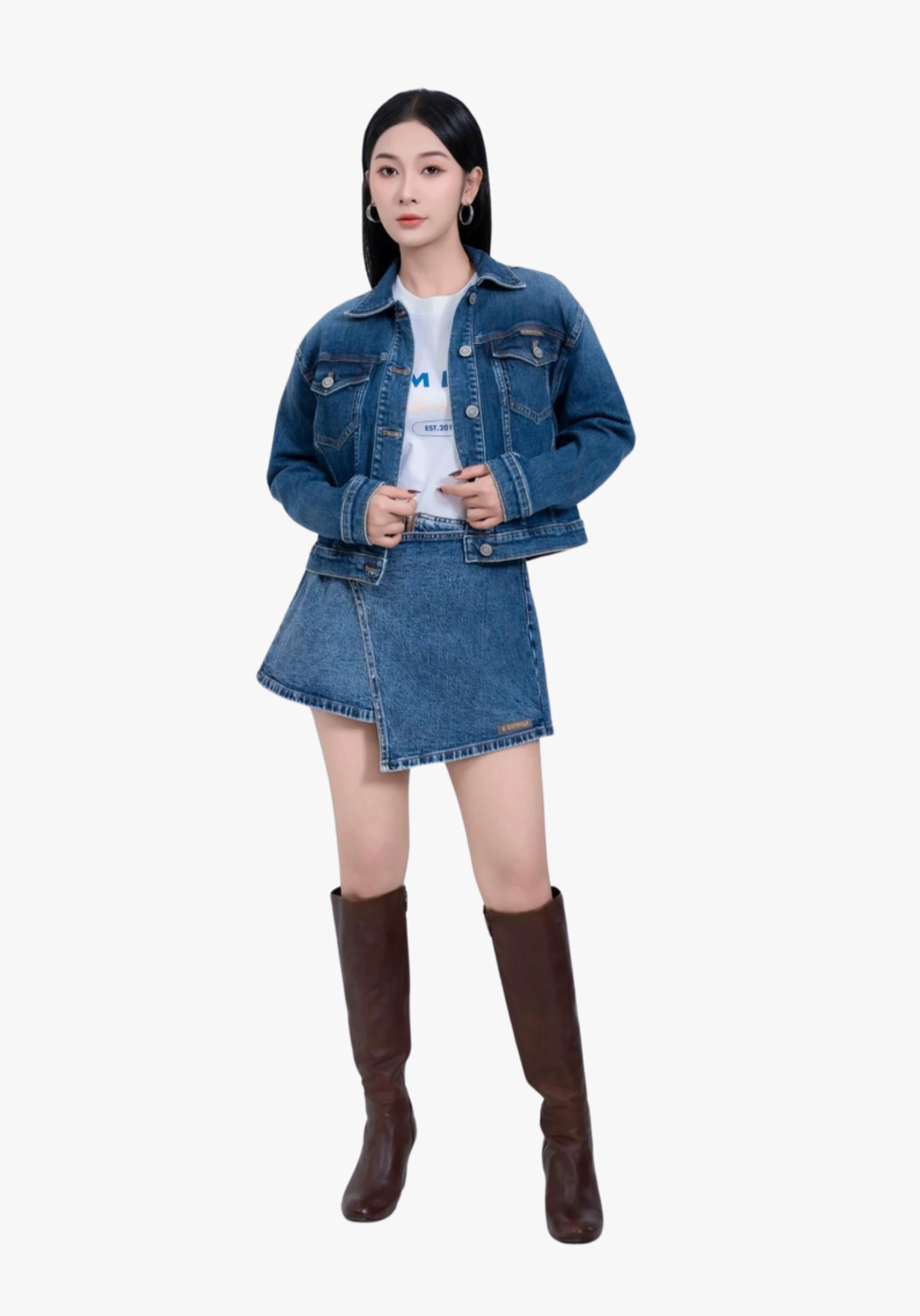 ÁO KHOÁC NỮ DENIM MEDIUM BLUE FORM TYPE 3 CROP - 224WD1049B1