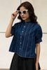 Áo Denim Tay Phồng Cổ Trụ Xếp Ly Gân - Denim Tops Puffed Collar Pleated Ribbed - 222WD2013F2990