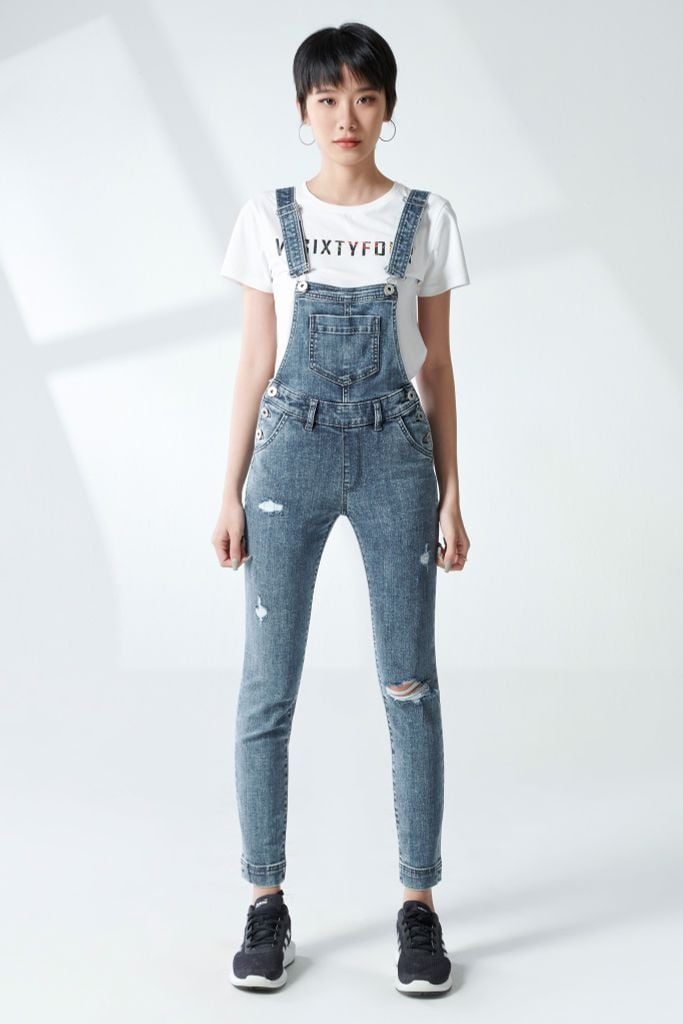 Quần Yếm Jeans dáng dài. Denim Overalls - 220WD1133F2