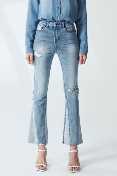Quần Jeans Dài Nữ Dáng Loe Cách Điệu. Patchwork Flared Jeans - 220WD2084F2950