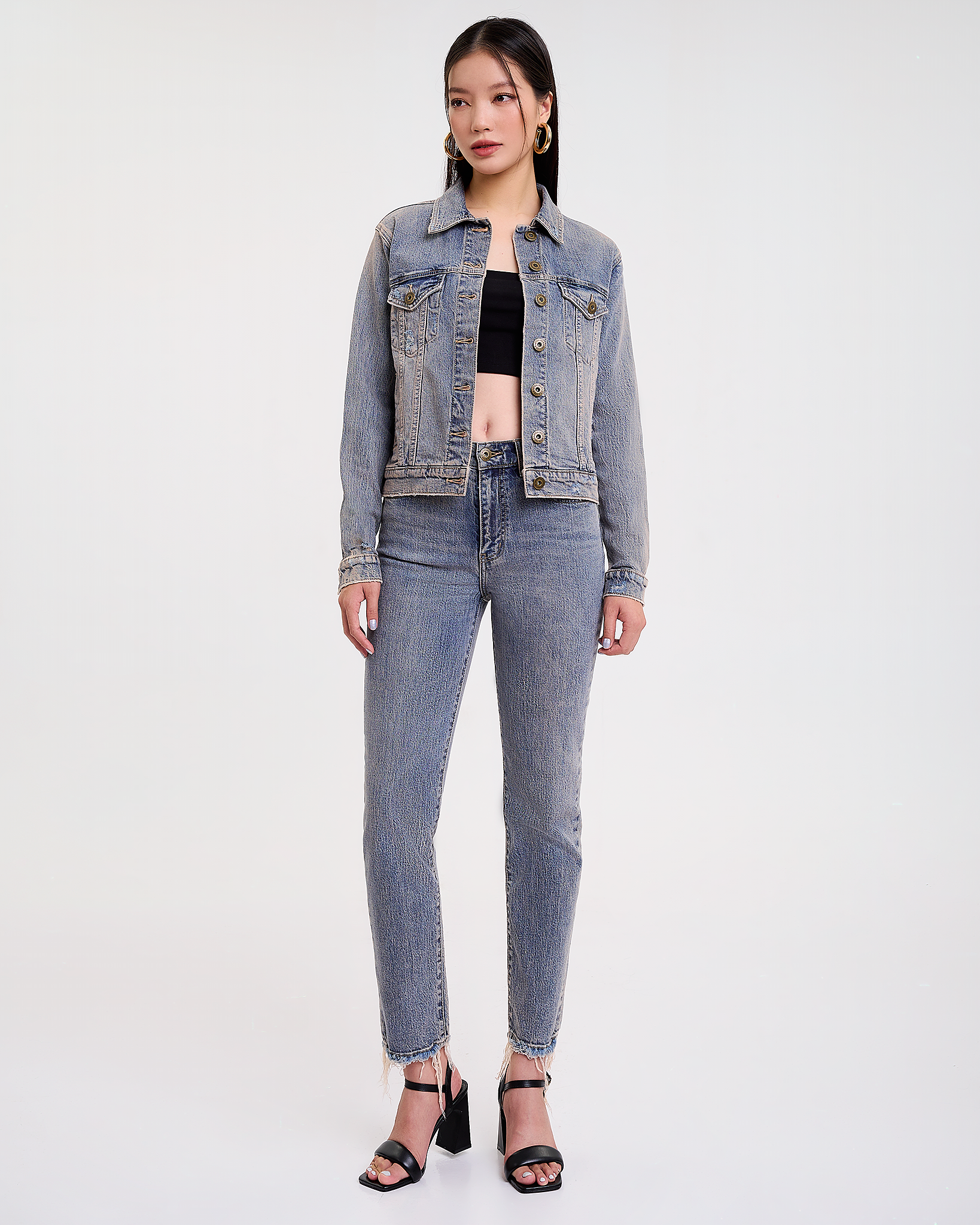 Áo Khoác Denim Nữ Dáng Rộng Phủ Tím. Veri Peri Tint Wash Denim Jacket - 221WD1044F1