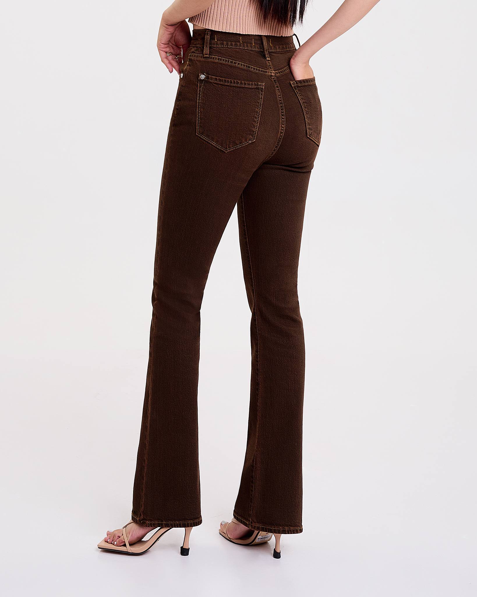 Quần Dài Nữ Dáng Loe Màu Nâu. Caramel Brown Flared Fit Jeans - 221WD1084F1