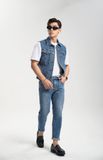 Quần Jeans Nam Dáng Tapered Màu Xanh Sáng. Bright Blue Tapered Men's Jeans - 222MD3089B2930