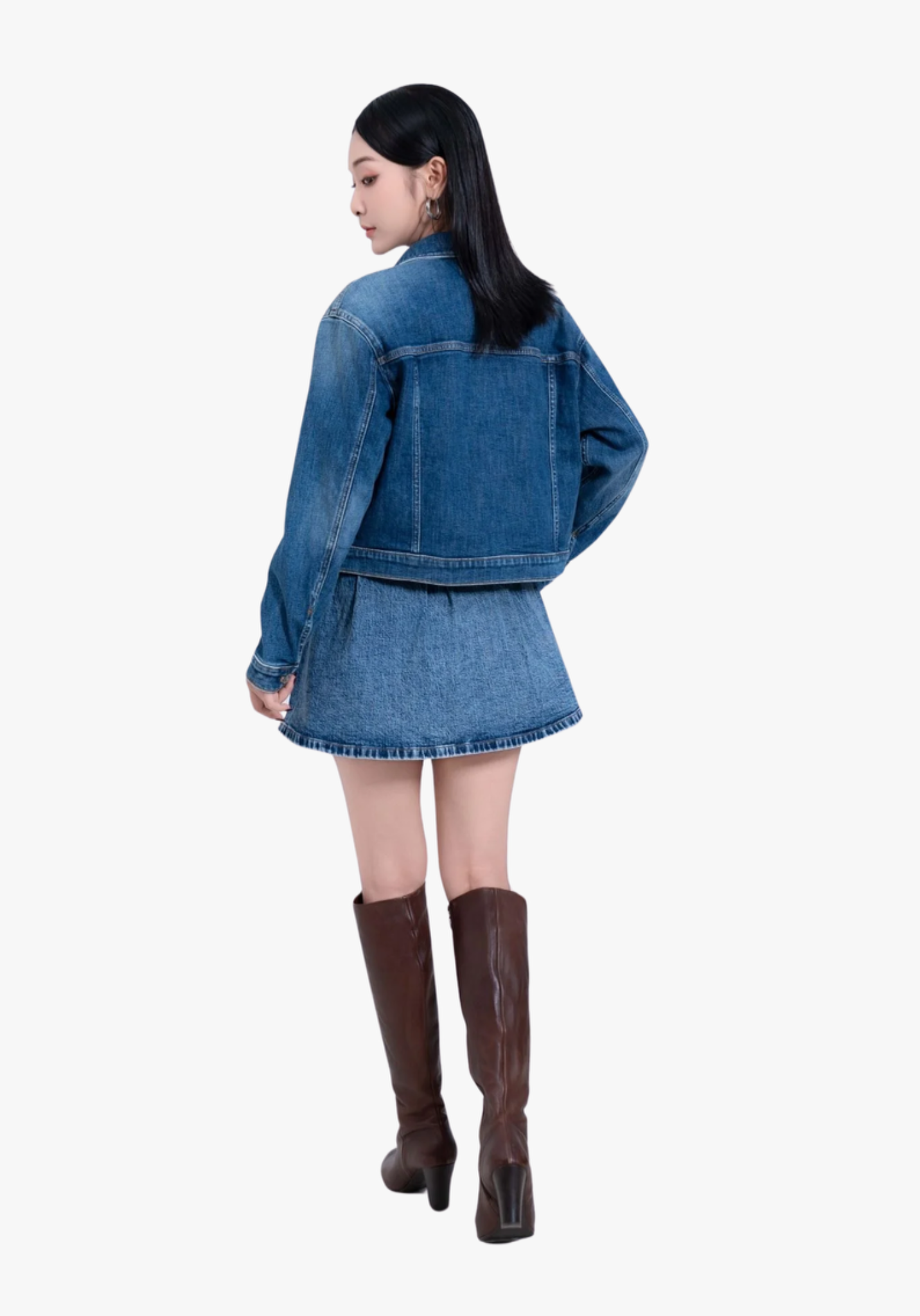 ÁO KHOÁC NỮ DENIM MEDIUM BLUE FORM TYPE 3 CROP - 224WD1049B1