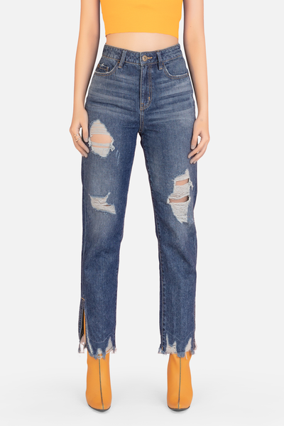 Quần jean nữ dáng đứng, mài rách. Destroyed Straight Jeans - 319WD1083F1990