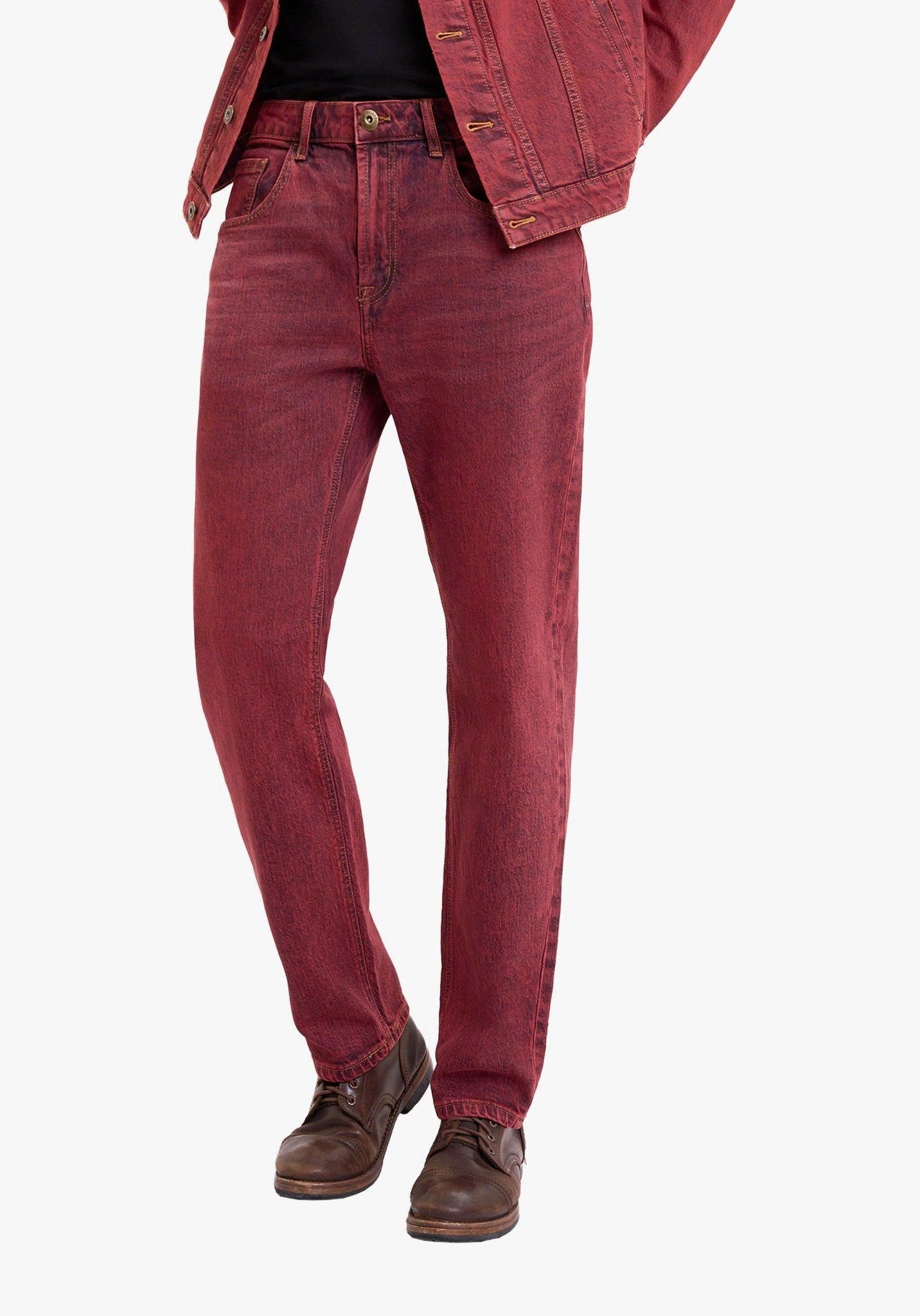 Quần Dài Nam Dáng Suông Màu Đỏ Rượu Vang. Burgundy Wash Straight Jeans - 122MD3083F5
