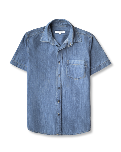 Áo Sơ Mi Nam Dáng Rộng Ngắn Tay. Men's Wide Fit Short-Sleeve Shirt in Blue 220MD4033B2950