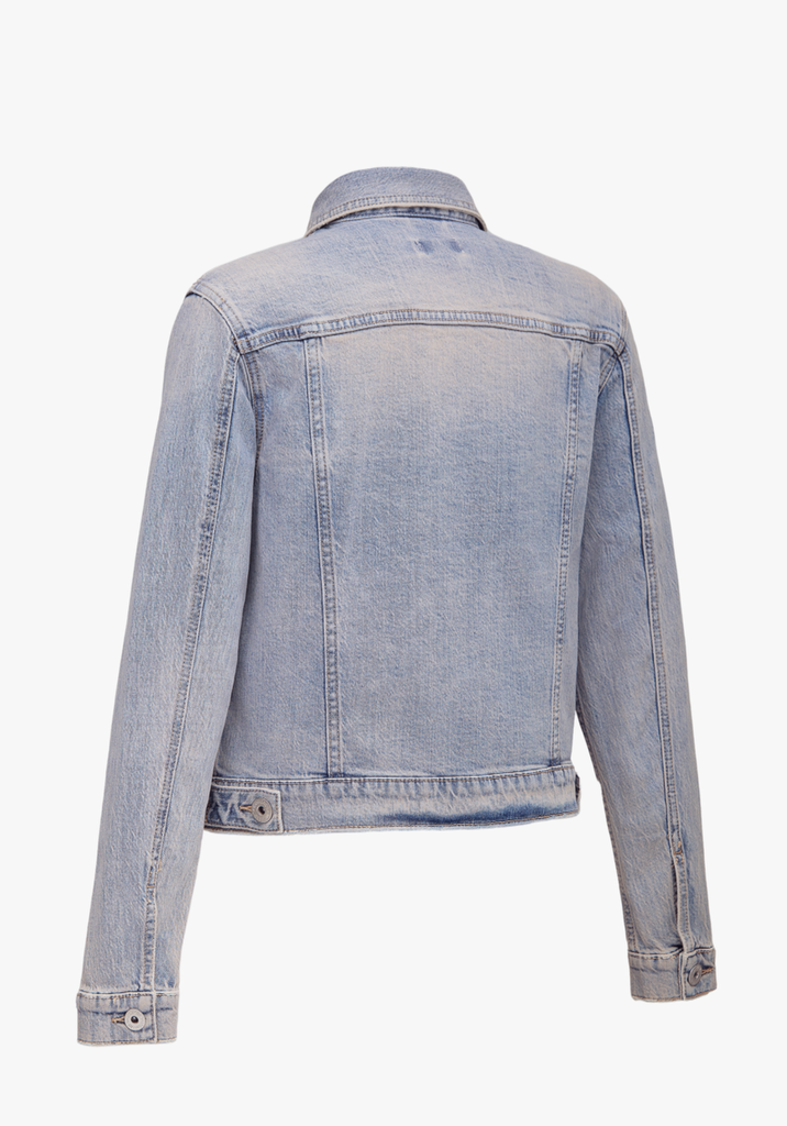 Áo Khoác Denim Nữ Dáng Rộng Phủ Hồng. Purple Pink Tint Wash Denim Jacket - 221WD1044F1