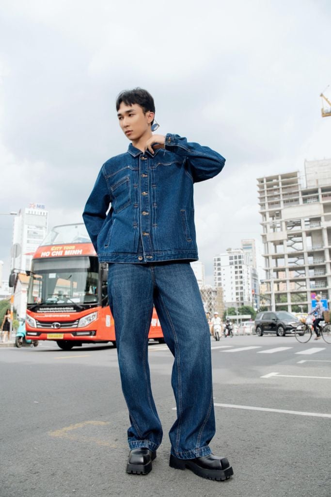 Quần Jeans Nam Dáng Wide-Leg Màu Xanh Đậm - 224MD3085F2