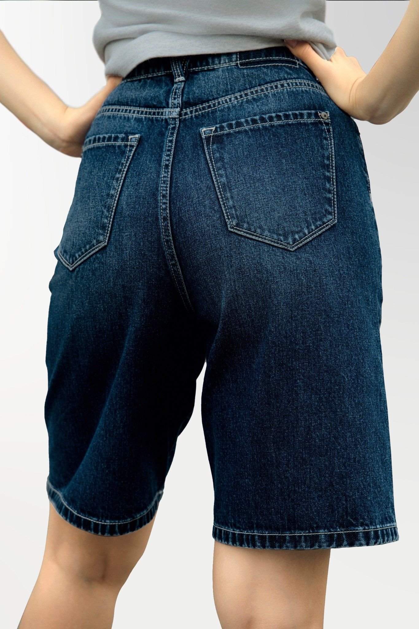 Quần Short Lửng Ống Rộng Màu Med Blue - Med Blue Women's Wide-Tube Shorts - 224WD1104B1