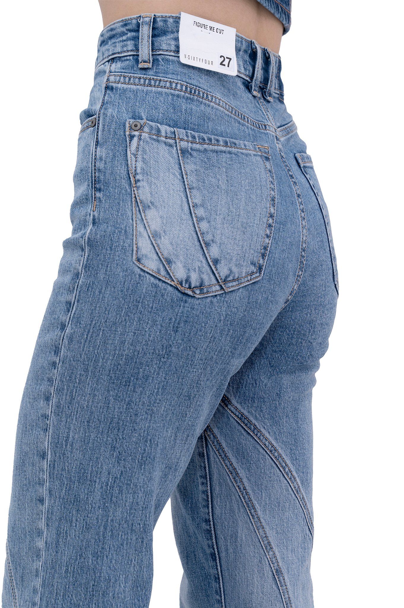 Quần Dài Nữ Dáng Loe Laser Xéo Màu Xanh Nhạt - Light Blue Laser Cut Flare Jeans - 224WD2084F2