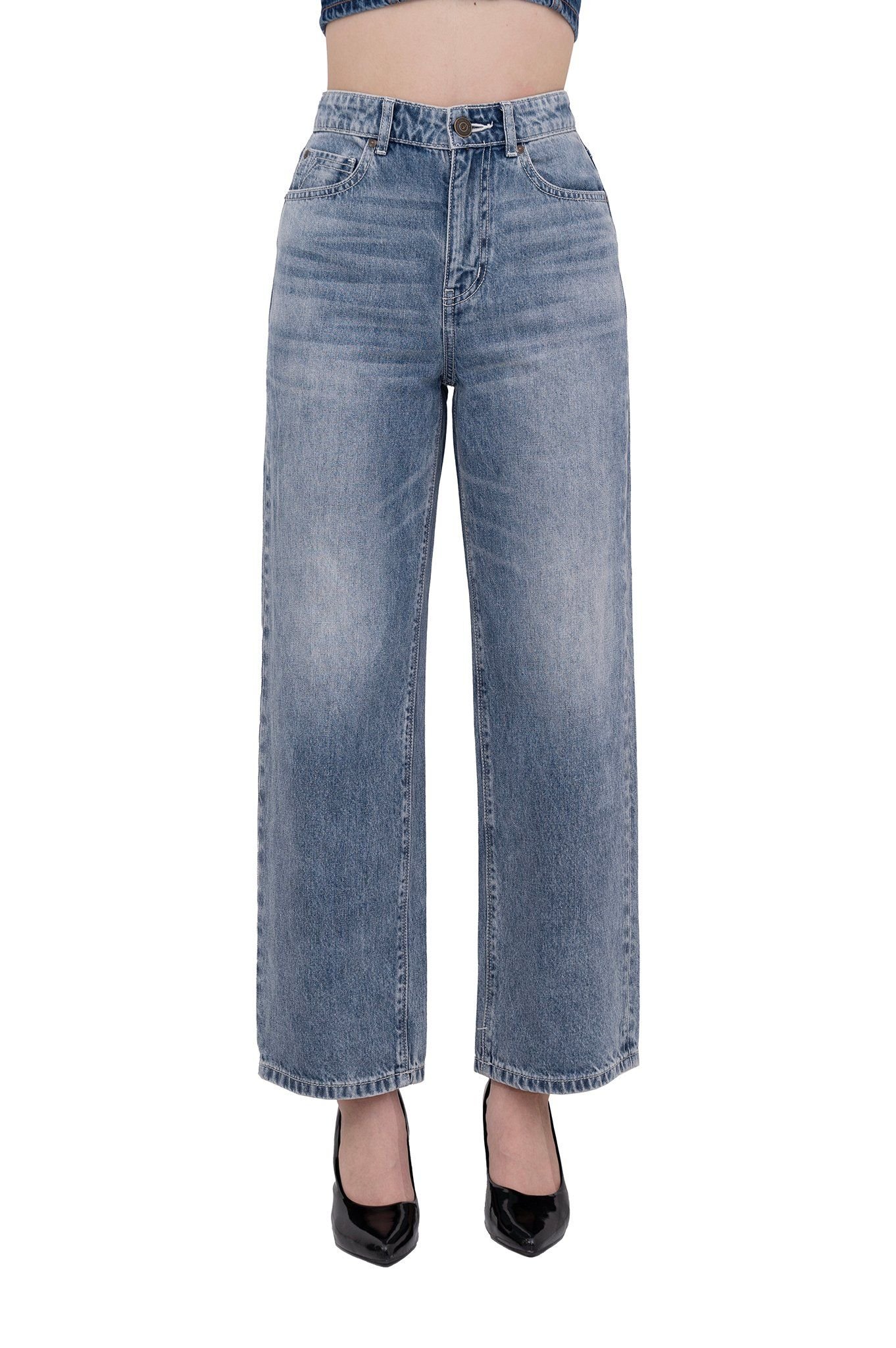 Quần Dài Nữ ống Đứng Màu Med Blue - Med Blue Straight Women's Jeans - 124WD2093B1