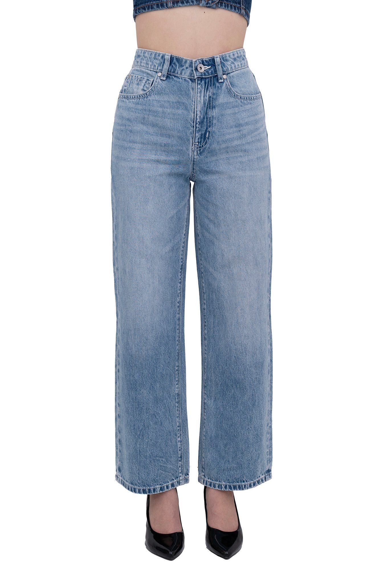 Quần Dài Ống Đứng Dáng Crop Màu Xanh Nhạt - Light Blue Straight Women's Jeans - 124WD2093B1