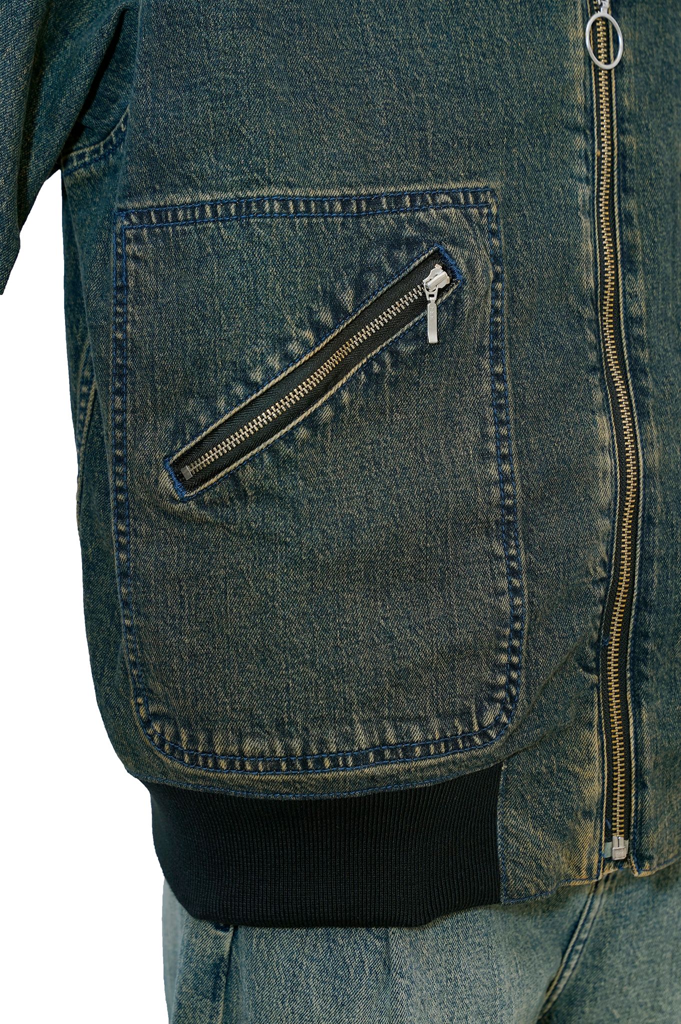 Áo Khoác Nam Dáng Bomber Dây Kéo Màu Wash Vintage Dark Blue - 124MD3044F3