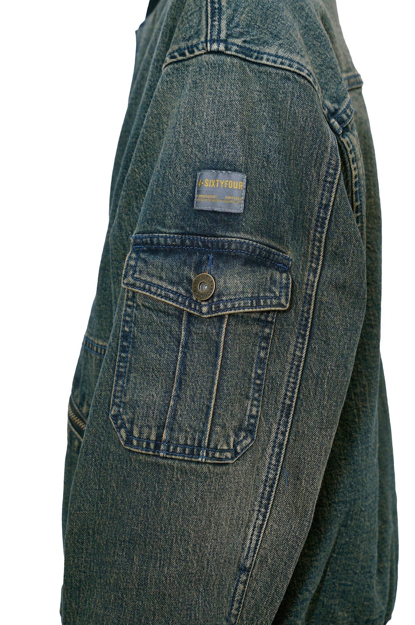 Áo Khoác Nam Dáng Bomber Dây Kéo Màu Wash Vintage Dark Blue - 124MD3044F3