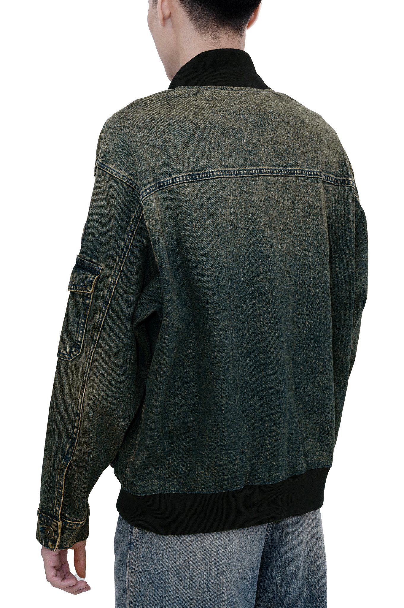 Áo Khoác Nam Dáng Bomber Dây Kéo Màu Wash Vintage Dark Blue - 124MD3044F3