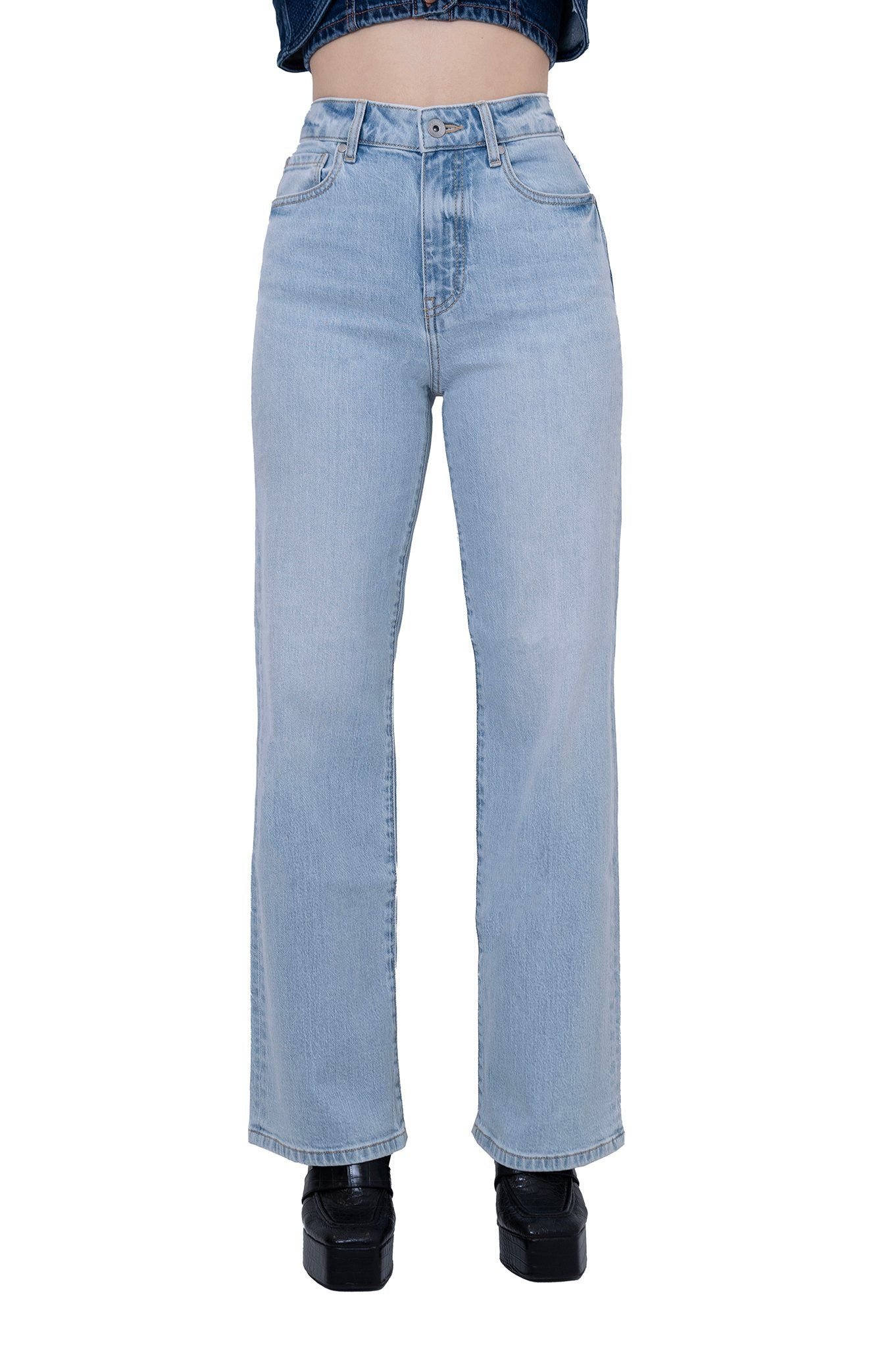 Quần Jeans Nữ Dài Dáng Straight Màu Xanh Nhạt - Light Blue Straight Women's Long Jeans - 124WD2083B1930