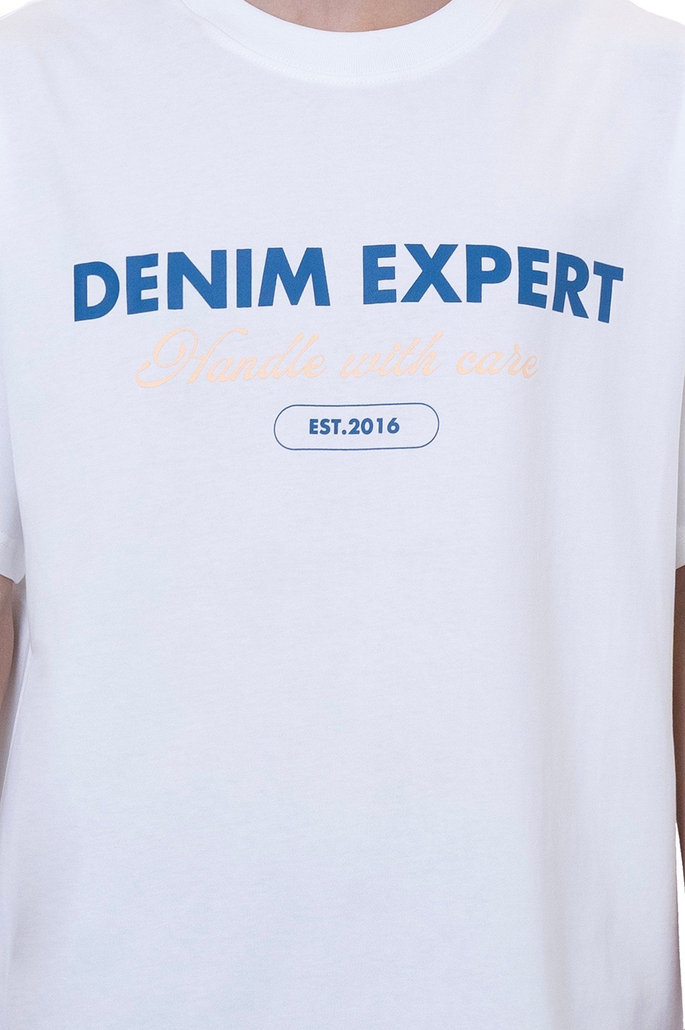 Áo Thun Nam Cotton Màu Trắng Hoạ Tiết Typo Denim Expert - 224MN3023B1