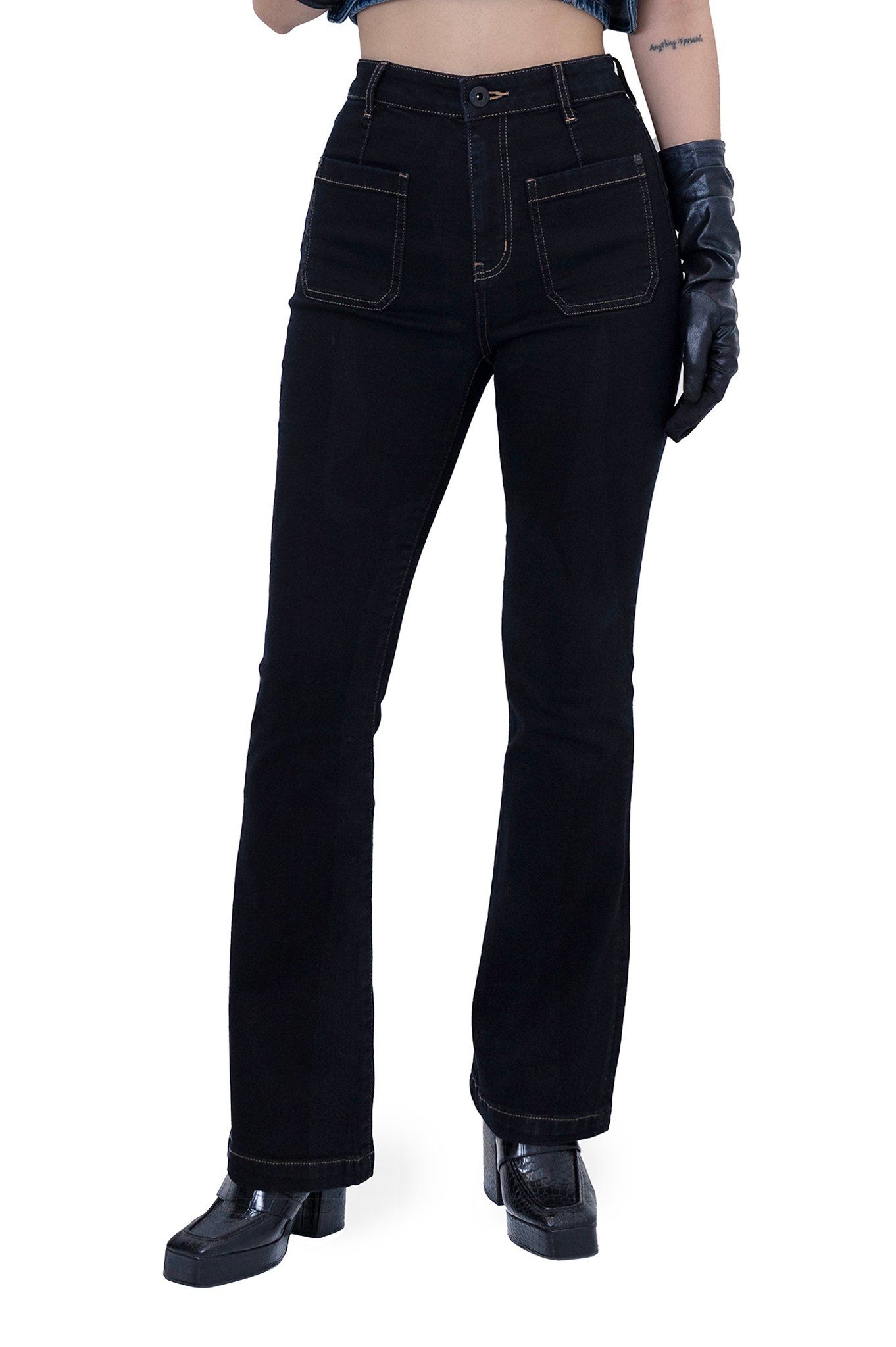 Quần Dài Nữ Dáng Loe Màu Đen - Black Flared Women's Jeans - 124WD2084B1