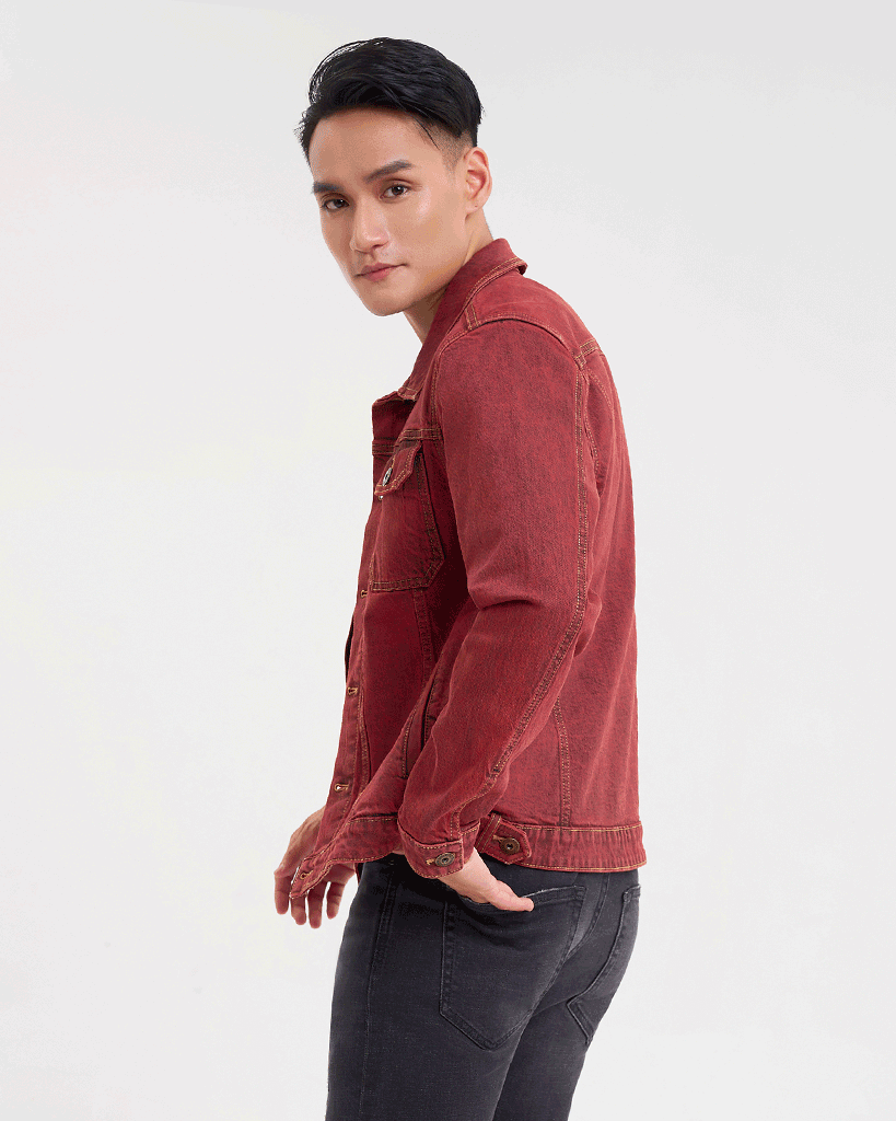 Áo Khoác Denim Nam Dáng Rộng Màu Đỏ Rượu Vang. Burgundy Type III Denim Jacket - 122MD3044F2