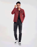 Áo Khoác Denim Nam Dáng Rộng Màu Đỏ Rượu Vang. Burgundy Type III Denim Jacket - 122MD3044F2650