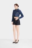 Áo Khoác Denim Nữ Croptop Dài Tay Màu Xanh Đậm. Women's Long Sleeve Crochet Denim Jacket Dark Blue - 223WD2042F2970