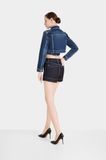 Áo Khoác Denim Nữ Croptop Dài Tay Màu Xanh Đậm. Women's Long Sleeve Crochet Denim Jacket Dark Blue - 223WD2042F2970