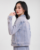 Áo Khoác Denim Nữ Dáng Rộng Phủ Hồng. Purple Pink Tint Wash Denim Jacket - 221WD1044F1510