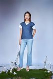 Áo Nữ Denim Dáng Rộng Màu Xanh Đậm. Med Blue Denim Blouse For Her - 222WD2016B1950