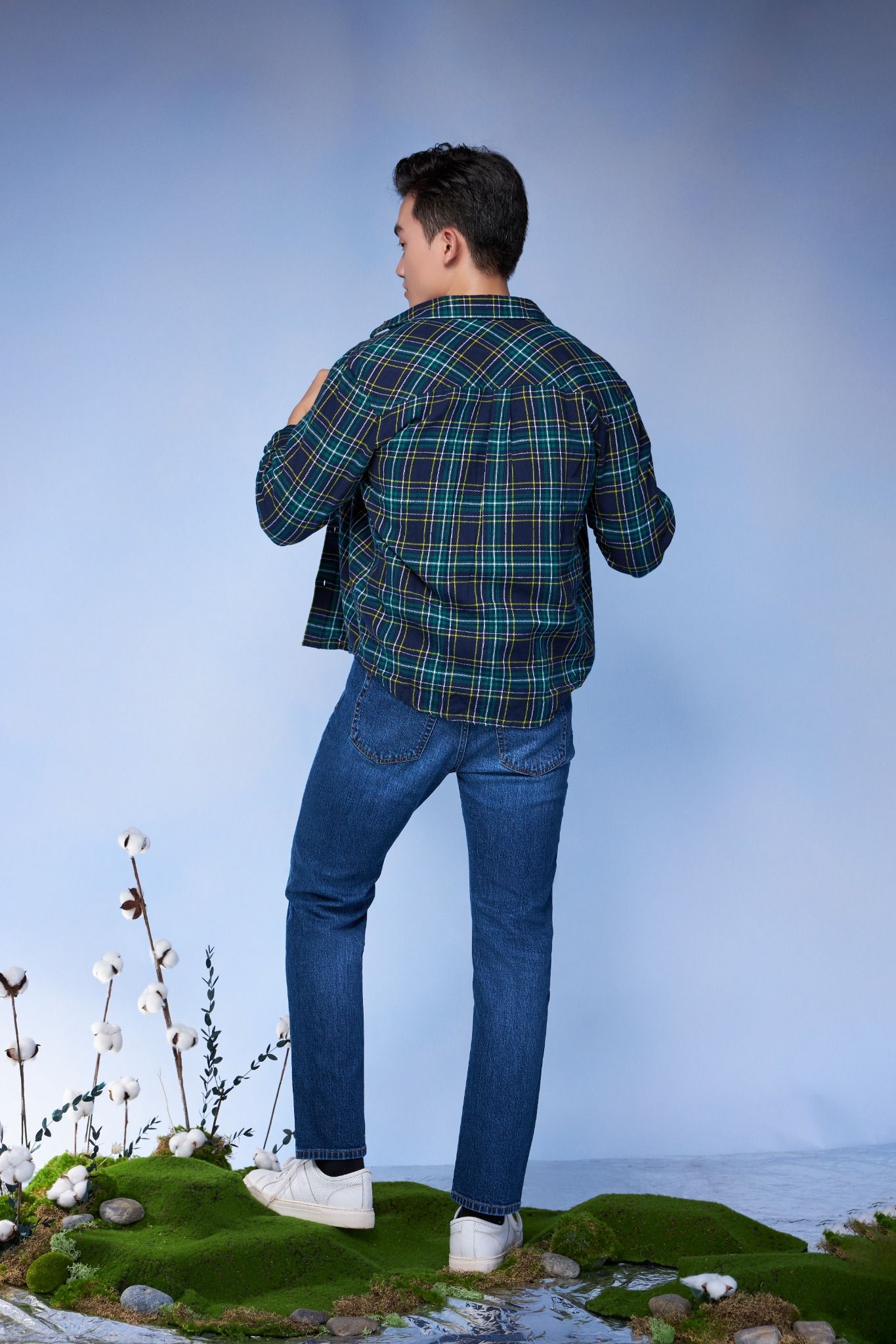 Áo Sơ Mi Nam Caro Xanh Dương Dáng Regular - Men's Regular Fit Blue Caro Shirt - 123MN4039B1470