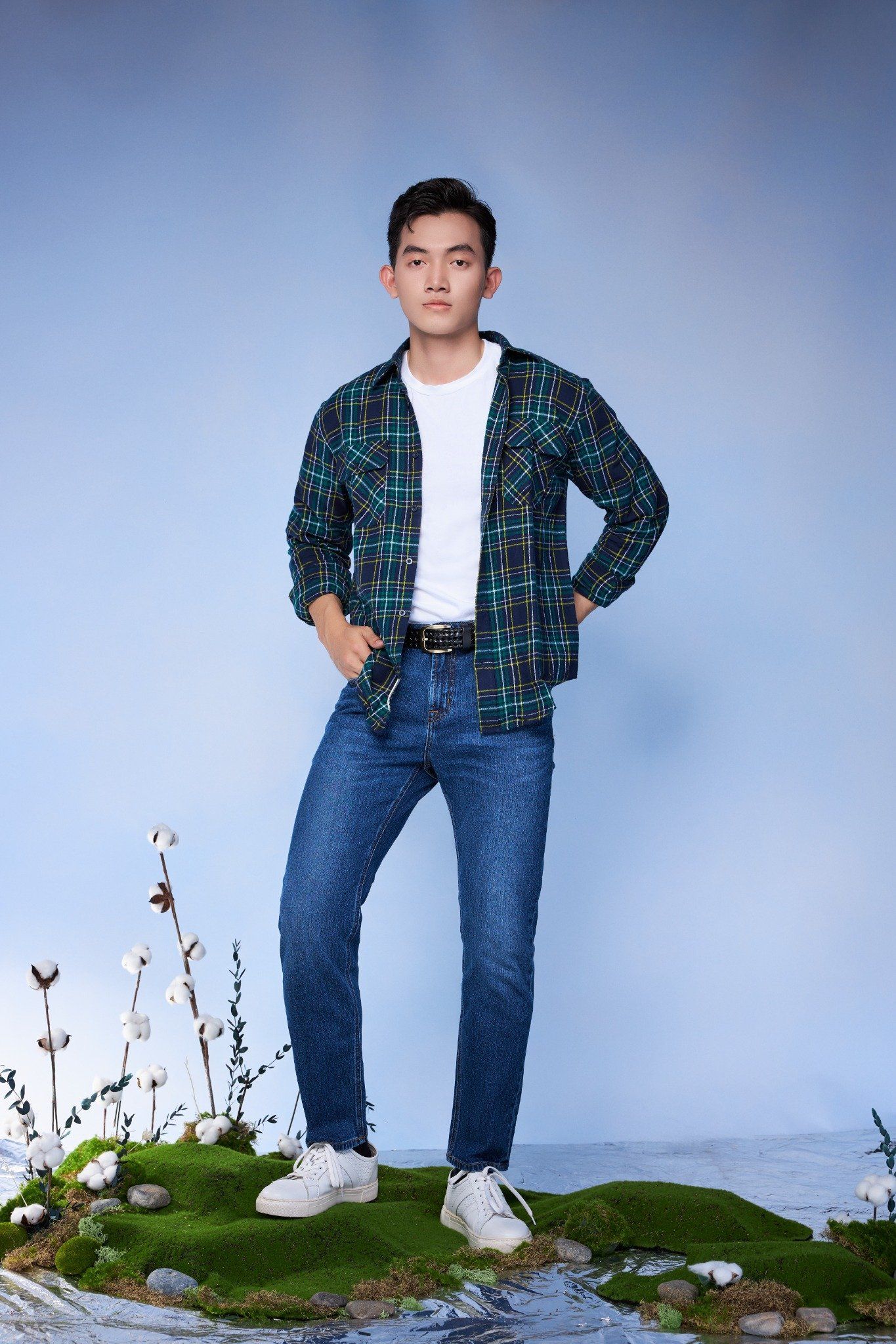 Áo Sơ Mi Nam Caro Xanh Dương Dáng Regular - Men's Regular Fit Blue Caro Shirt - 123MN4039B1470