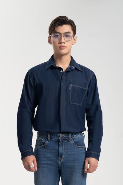 Áo Sơ Mi Denim Dáng Rộng Tay Dài. Long Sleeve Loose Denim Shirt - 123MD4034B1990