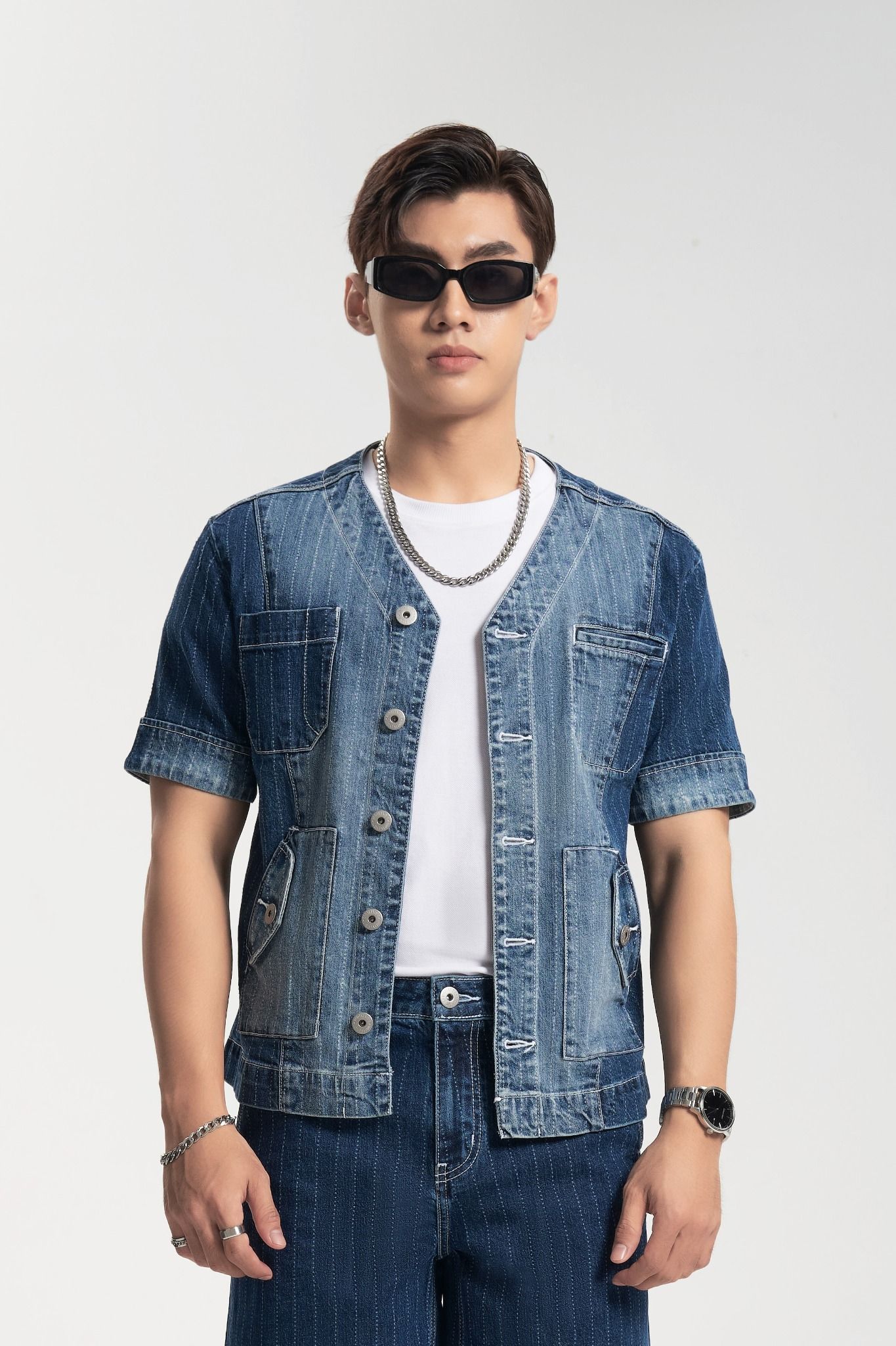 Áo Sơ Mi Nam Cổ V Phong Cách Bóng Chày - Men's V-Neck Baseball Shirt - 223MD3033F1