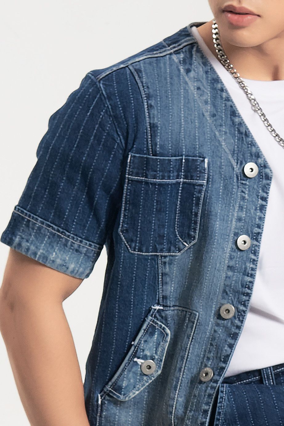 Áo Sơ Mi Nam Cổ V Phong Cách Bóng Chày - Men's V-Neck Baseball Shirt - 223MD3033F1