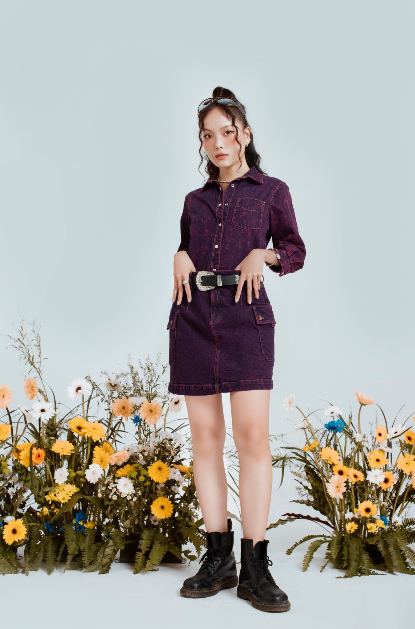 Áo Sơ Mi Nữ Dáng Vừa Nhuộm Phun Màu Tím - Women's Regular Fit Purple Shirt With Dyed Scarf Tie - 123WD1039F1