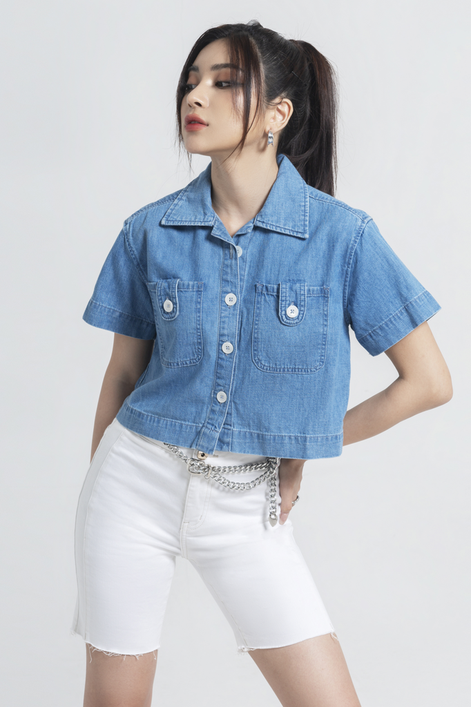 Áo Sơ Mi Croptop Mỏng Tay Dài Cổ Polo Dáng Rộng Kiểu retro Mỹ Xinh Xắn Cho  Nữ  Tìm Voucher