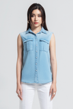 Áo Sơ Mi Tencel Không Tay. Baby Blue Tencel Sleeveless Shirt - 121WD2036B1930