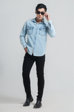 Áo Sơ Mi Denim Dáng Suông Vừa. Slim Bleached Denim Shirt  - 121MD4034F5910