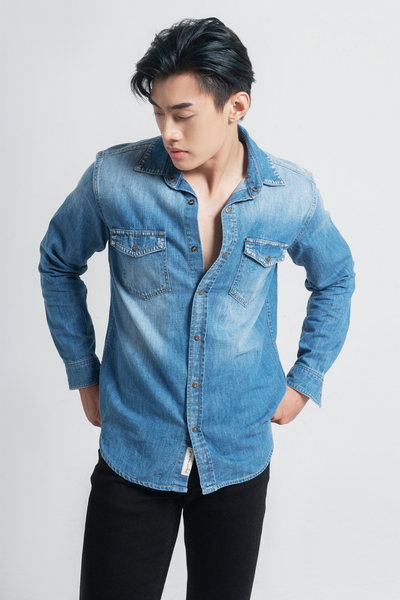 Áo Sơ Mi Nam Denim Dáng Suông Rộng. Faded Denim Shirt - 121MD4034F6930