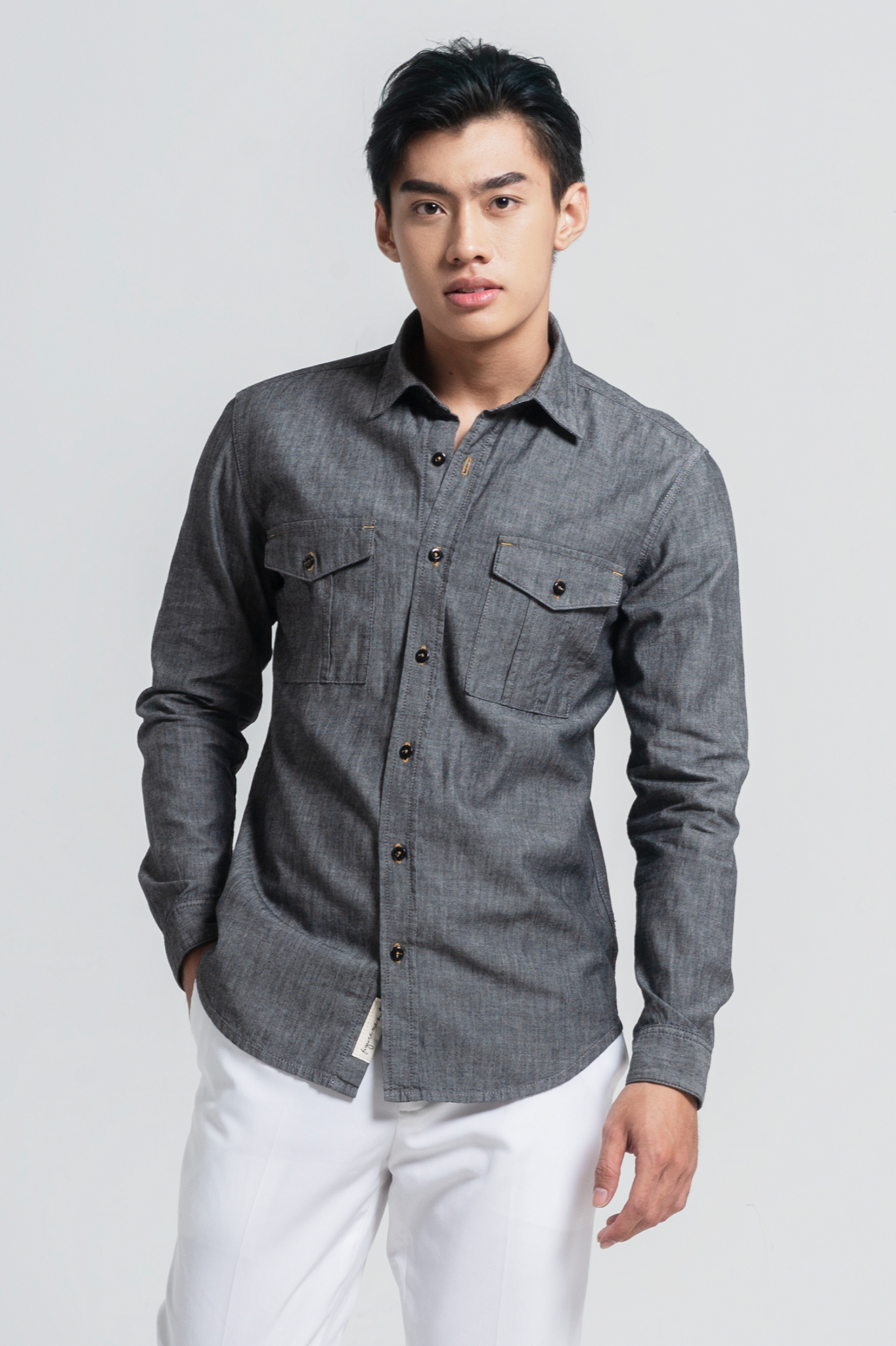 Áo Sơ Mi Nam Denim Xám Khói. Smokey Grey Denim Shirt - 221MN4034B1