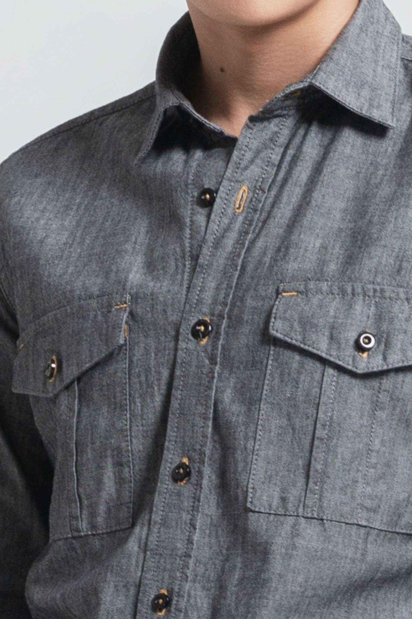 Áo Sơ Mi Nam Denim Xám Khói. Smokey Grey Denim Shirt - 221MN4034B1